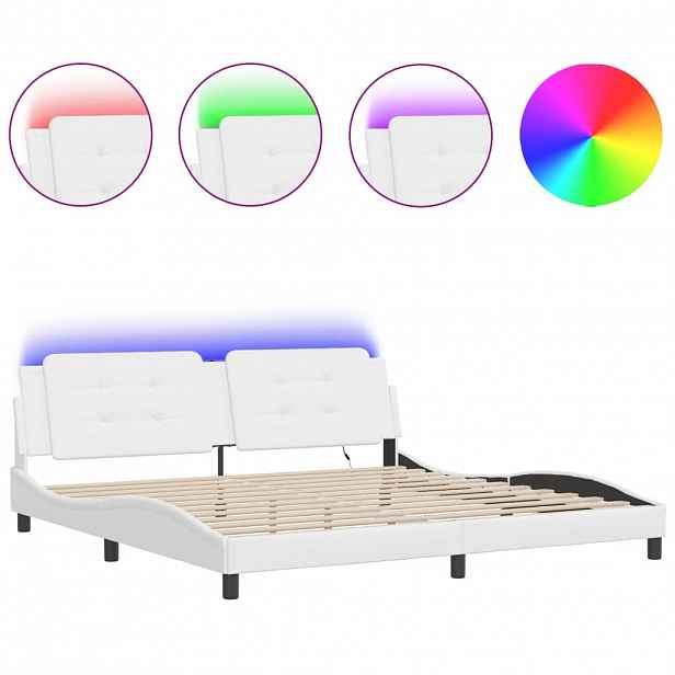 vidaXL Rám postele s LED bez matrace Zadar bílý 200 x 200 cm