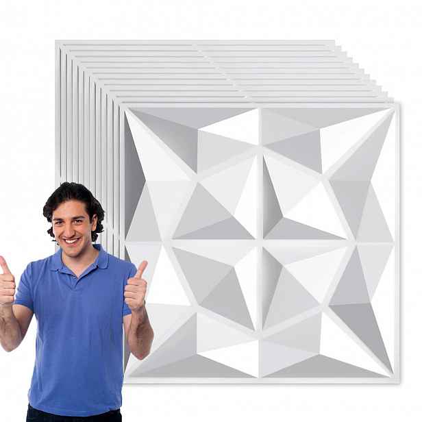 12 x Nástěnný Kaseton Stěnové Panely Stropní Kazety Bílý 3D Diamant Bílý