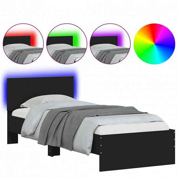vidaXL Rám postele s čelem a LED osvětlením černý 75 x 190 cm