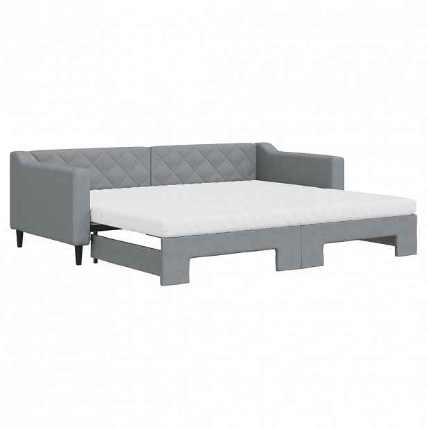 vidaXL Válenda s přistýlkou a matracemi světle šedá 90 x 200 cm textil