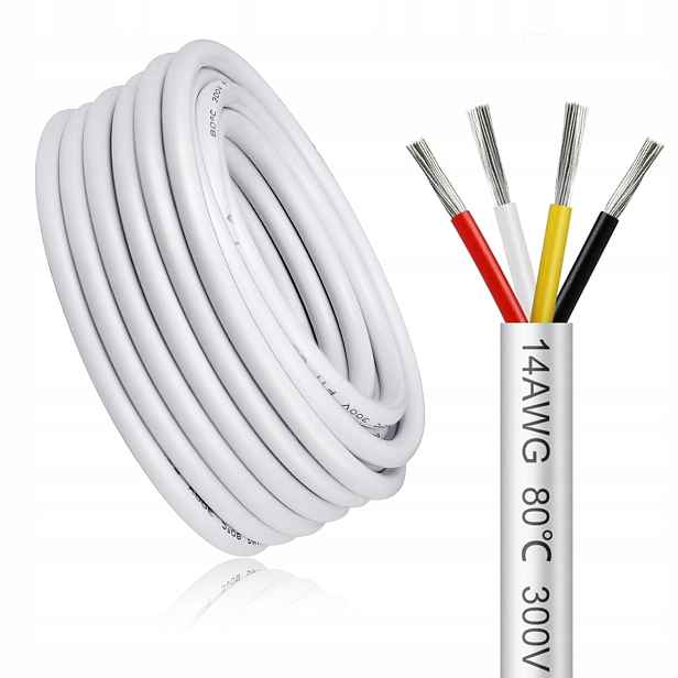 Elektrický kabel 4-žilový 14AWG 4×2,0 mm² 30 m bílý měděný pocínovaný