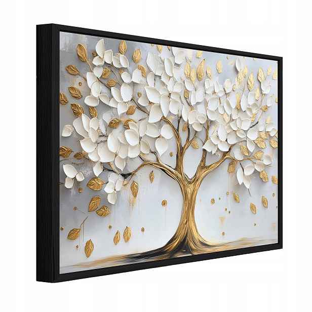 Obraz V Rámu Bílý Zlatý Strom Do Předsíně Jídelny Kuchyně 60x40