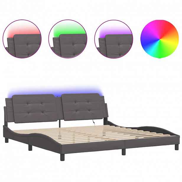 vidaXL Rám postele s LED bez matrace Zadar šedý 200 x 200 cm