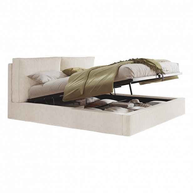 CHICFURN ČALOUNĚNÁ POSTEL 180/200 cm v béžové barvě s úložným prostorem a čelem z manšestrové látky