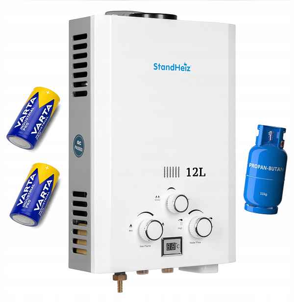 Ohřívač Vody Plynový Bojler Průtokový Kamna Lpg 12L 24KW StandHeiz