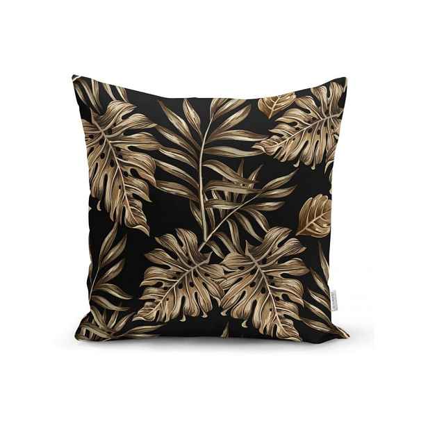 Povlak na polštář Minimalist Cushion Covers Golden Leafes With Black BG, 45 x 45 cm