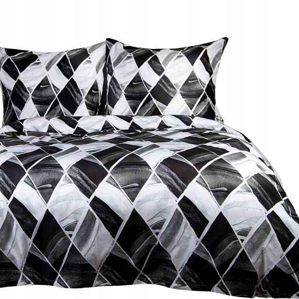 Povlečení bavlněné Cottonlove 220x200 bílá černá geometrické kosočtverce