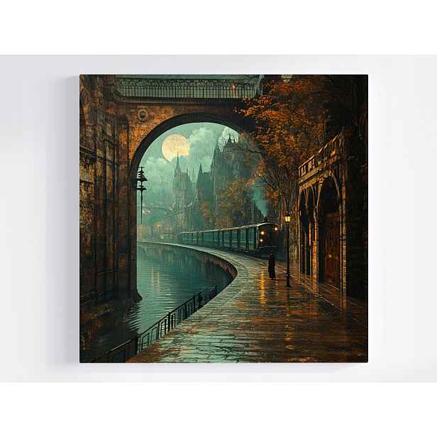 Obraz Na Plátně Canvas Město Noc Měsíc Železnice Vlak Podzim Liják 50x50