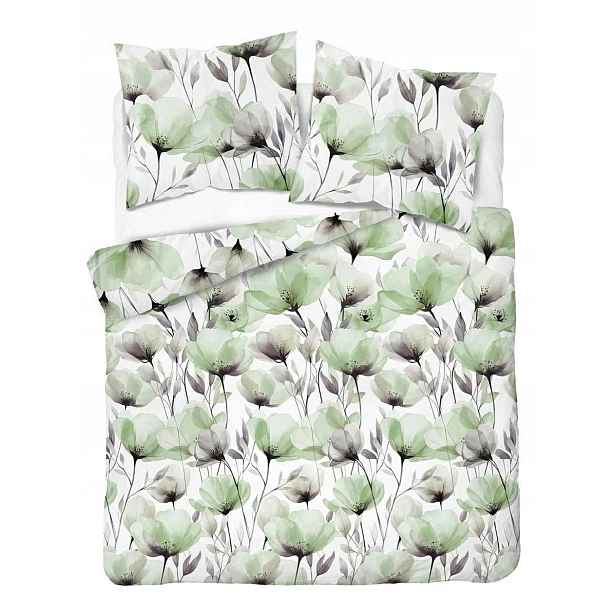 Povlečení 180x200 bílé s akvarelovými zelenými květy Floral Harmony