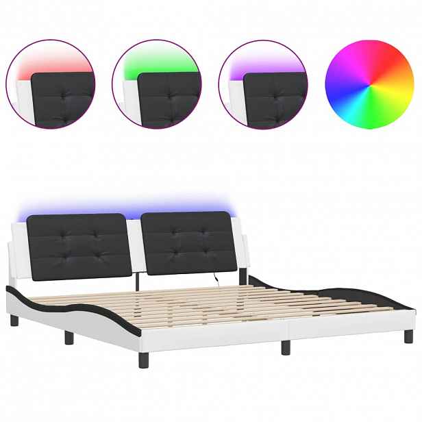 vidaXL Rám postele s LED bez matrace Zadar bílý a černý 200x200 cm
