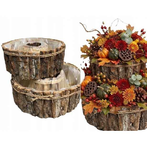 2x Dřevěný květináč z kůry Kulatá Fosa krabička Základ pro aranžování 44 cm příroda