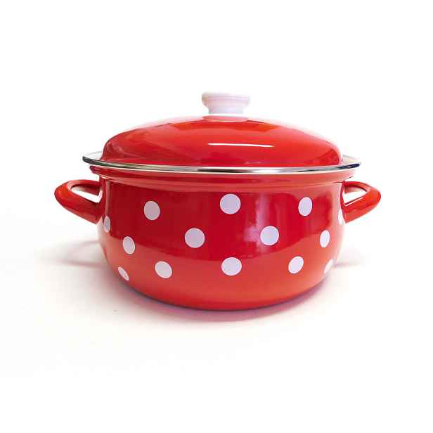 BELIS - Smaltovaný hrnec červený s puntíky 20cm 3,6l