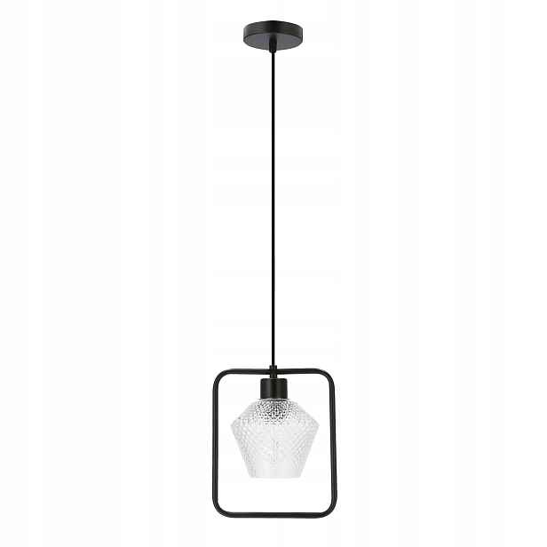 Candellux Niko závěsná lampa černá, skleněné vroubkované stínítko, 1xE27 40W