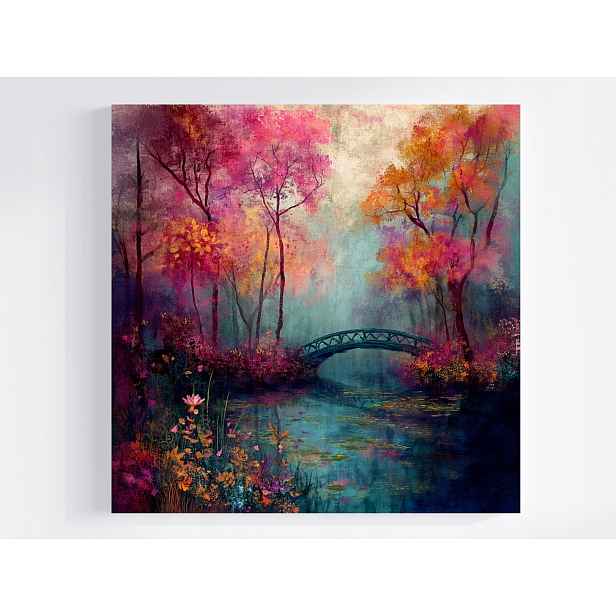Obraz Na Plátně Canvas Krajina Park Rybník Podzim Most Monet 50x50