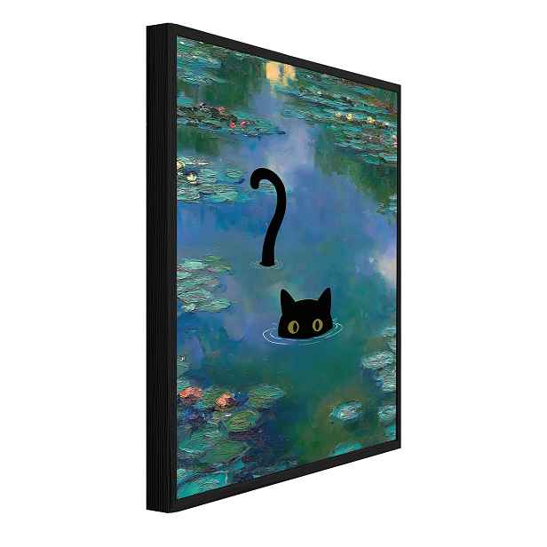 Strukturální Obraz V Černém Rámu Kočka Lilie Monet Obývací Pokoj Ložnice 60x40