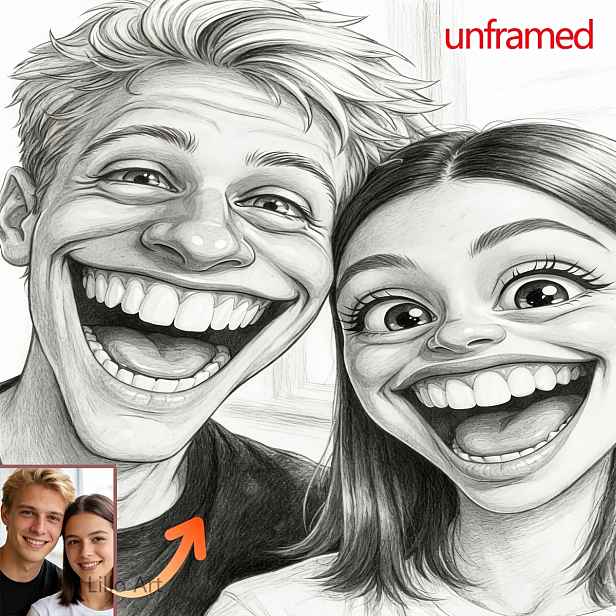 TEMU 2D plochý, 2D plochý, 2D plochý bez rámu, Vlastní personalizovaný zábavný skicový portrét, Černobílá kresba rukou, Přizpůsobitelné obličejové