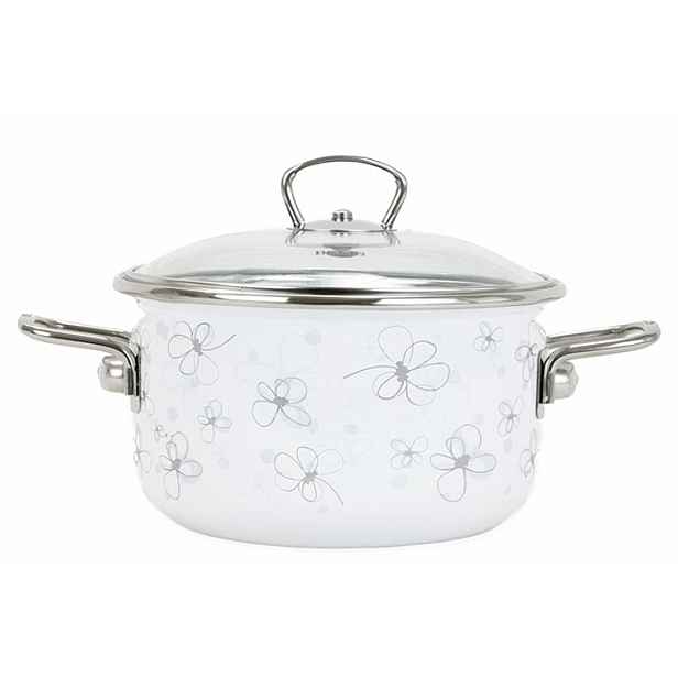 BELIS - Hrnec smalt a skleněná poklice 20cm 3,5l bílý PREMIUM