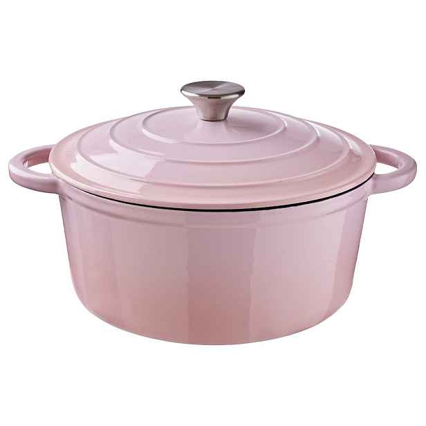 HOT IRON Litinový hrnec kulatý 33 cm - sv. růžová