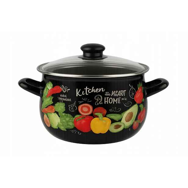 Hrnec smaltovaný barel s víkem černý, zelenina smalt 6,2 l 24 cm