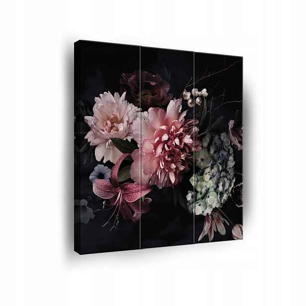 Obraz Květiny Černé Pozadí Na Plátně Zeď 3 Díly Triptych Obývací Pokoj 90x100