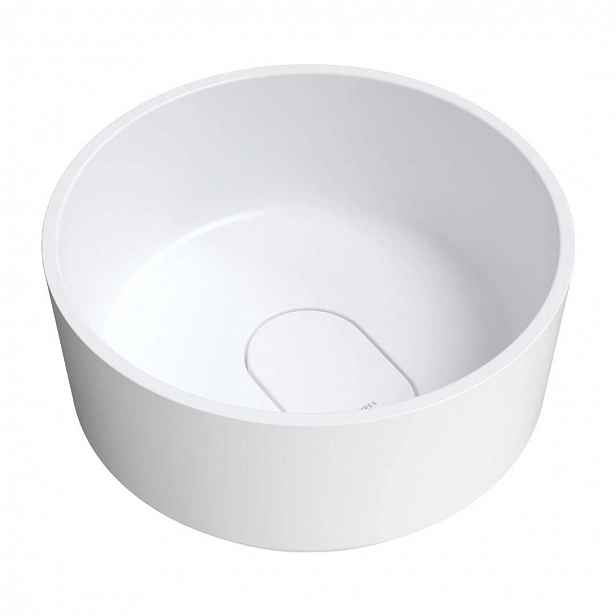 OMNIRES Cadence M+ - Umyvadlo na desku, průměr 42 cm, bez přepadu, bez otvoru pro baterii, matná bílá CADENCER420BM