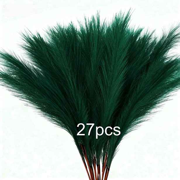 TEMU 27ks Tmavě Zelená Umělá Tráva Pampas | ElegantFlora Plastová Boho Stolní Zeleň pro Domov, Dekorace Obývacího Pokoje, Ideální pro Svatební a