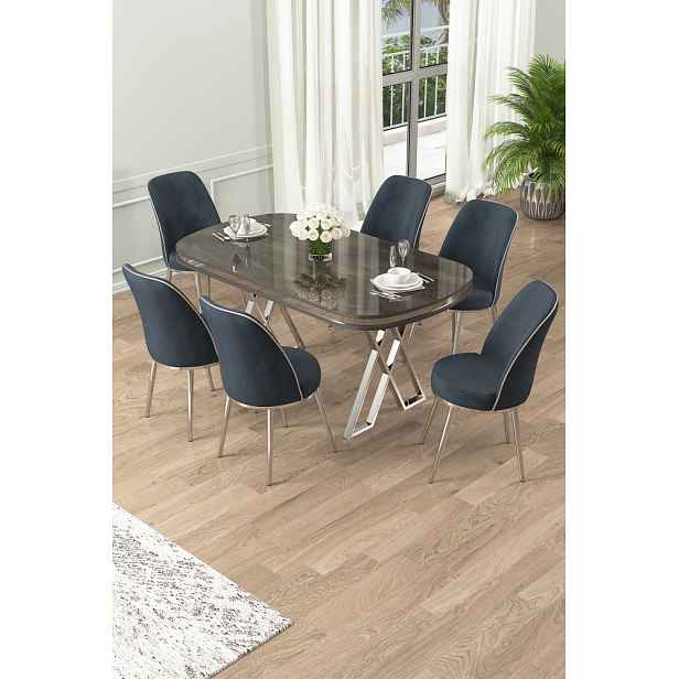 Dining Table & Chairs Set (7 Pieces) Lai - Anthracite, Chrome