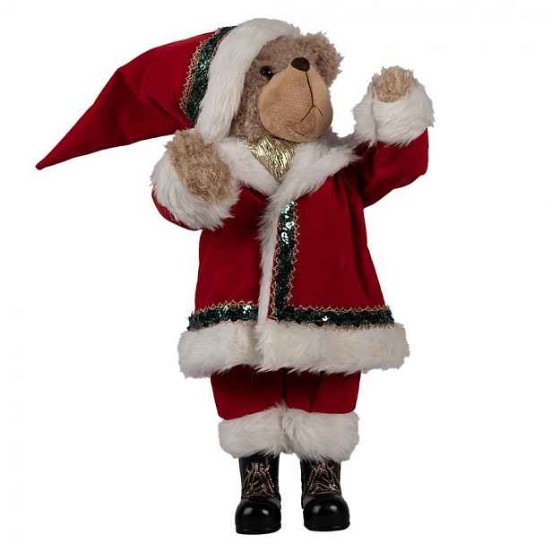Dekorace stojící plyšový medvěd v oblečku Santa Teddy Bear - 26*20*51 cm Clayre & Eef
