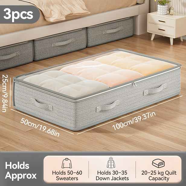 TEMU 3dílné skládací úložné boxy a skříňky pod postel, úložné tašky na deky, sukně, prošívané deky, polštáře, oblečení, s vynikající funkčností a
