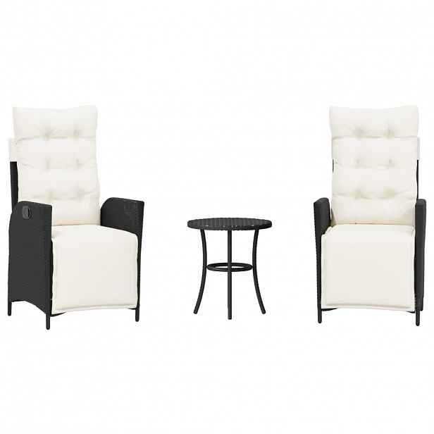 vidaXL 3dílný bistro set s poduškami černý polyratan