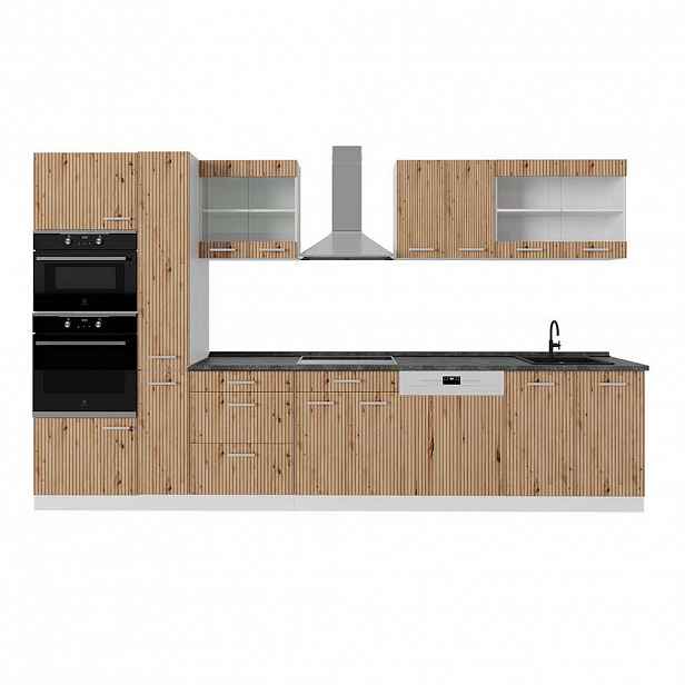 Vicco KUCHYŇSKÝ KOUT R-Line Dub řemeslný/bílý 350 cm s vysokou skříní, PD Antracit