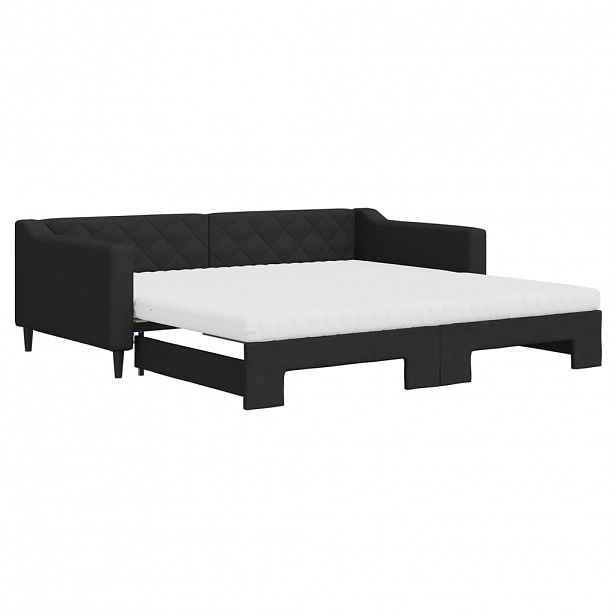 vidaXL Válenda s přistýlkou a matracemi černá 100 x 200 cm textil