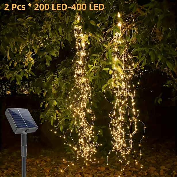 TEMU Balení 1/2/3 ks Závěsných Solárních Pohádkových Venkovních Řetězových Světel, 8 Režimů, 200/400/600 LED Závěsných Světel z Konského Ocasu a