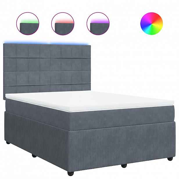 vidaXL Box spring postel s matrací tmavě šedá 160x200 cm samet