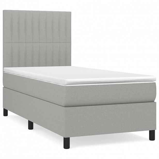 vidaXL Box spring postel s matrací světle šedá 90x190 cm textil