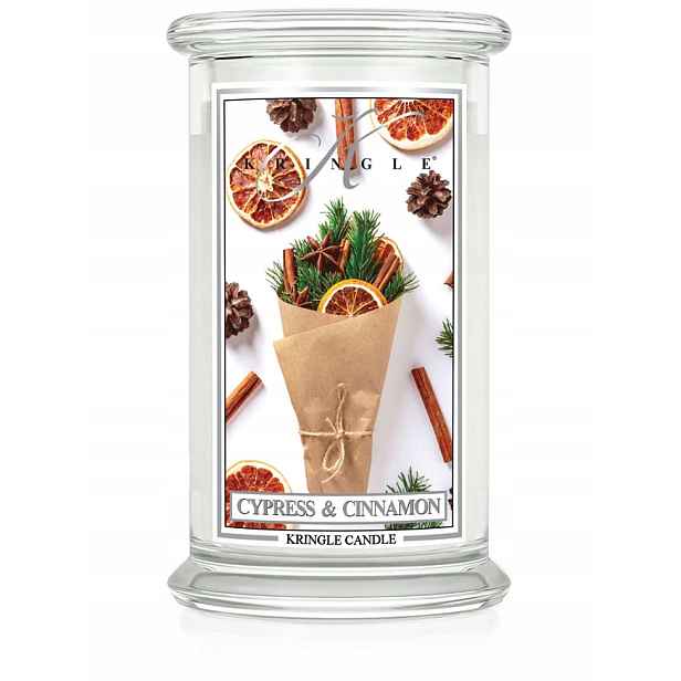 Cypress & Cinnamon Kringle Candle velká vonná svíčka s 2 knoty (624 g)