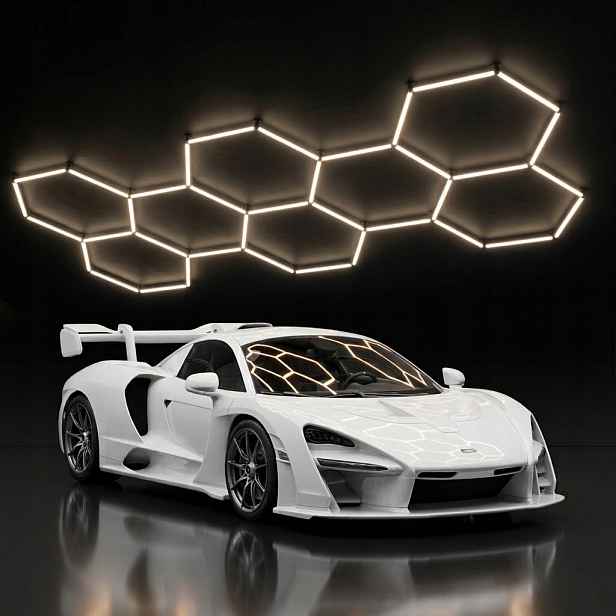 Led hexagonální panel 229x237 cm černý 245W 4000K dílna HEX8 silný