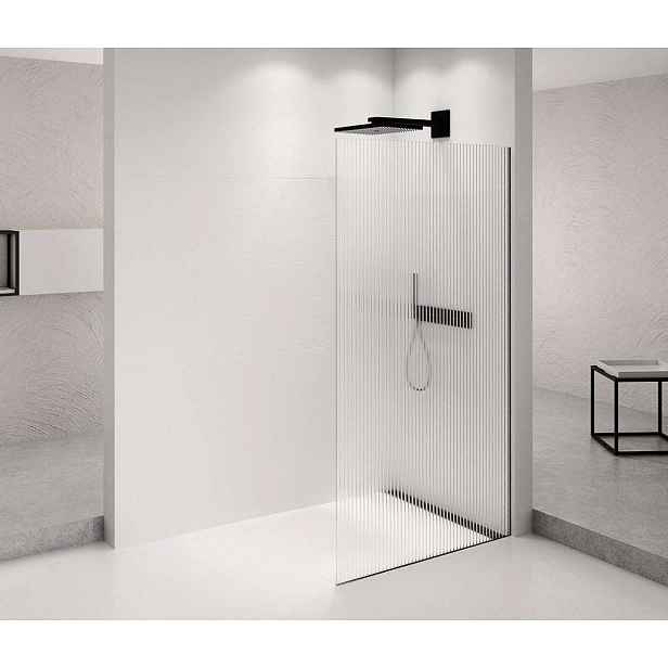 Polysan Architex - Sprchová stěna Walk-In, 96x210 cm, matná černá/Flute sklo AXB100FL