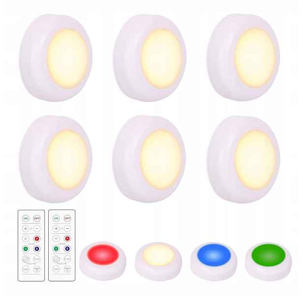 Bezpřevodové Rgb Led lampy s dálkovým ovládáním Osvětlení skříněk Noční lampy 6 Ks