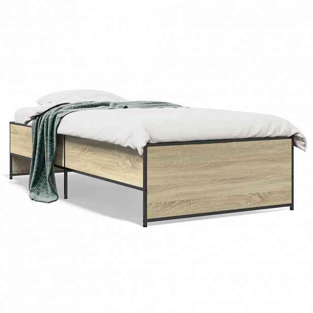 vidaXL Rám postele dub sonoma 75 x 190 cm kompozitní dřevo a kov