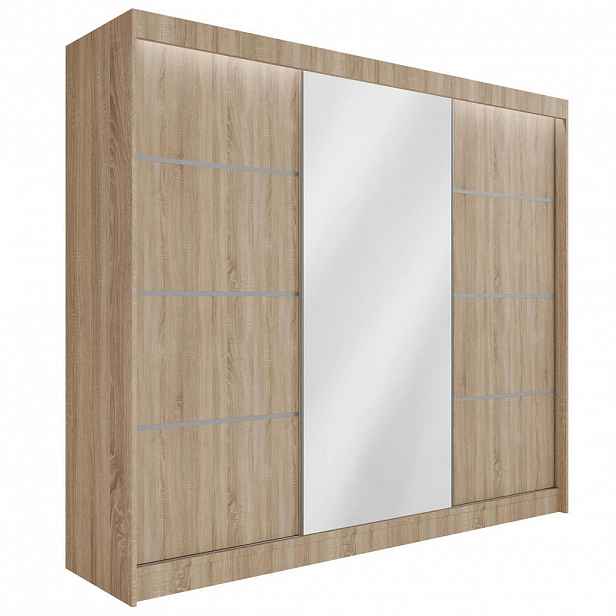ALTDECOR ŠATNÍ SKŘÍŇ PAOKI s LED osvětlením – 250 cm – Sonoma dub