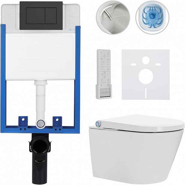 Kompletní WC set Profi/Cronus Premium - bílá lesklá - WC tlačítko Classic/Černá matná - pro zazdění - 59,3x38,4 cm