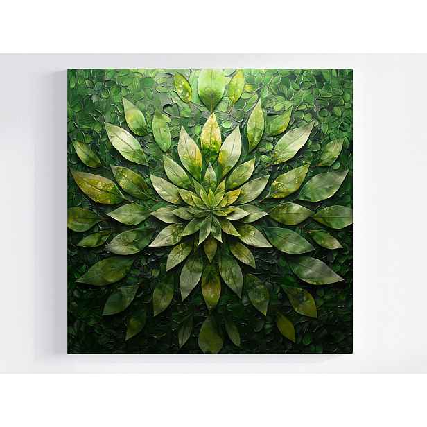 Obraz Na Plátně Canvas Zelená Mandala Z Listů Příroda Abstrakce 50x50