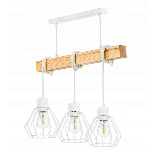 Dřevěná závěsná stropní lampa Lustr Zwis Loft Bílý Drát 3x E27