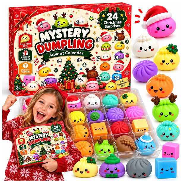Adventní Kalendář Squishy S Mačkacími Prvky, sada 24 dní Mystery Dumpling