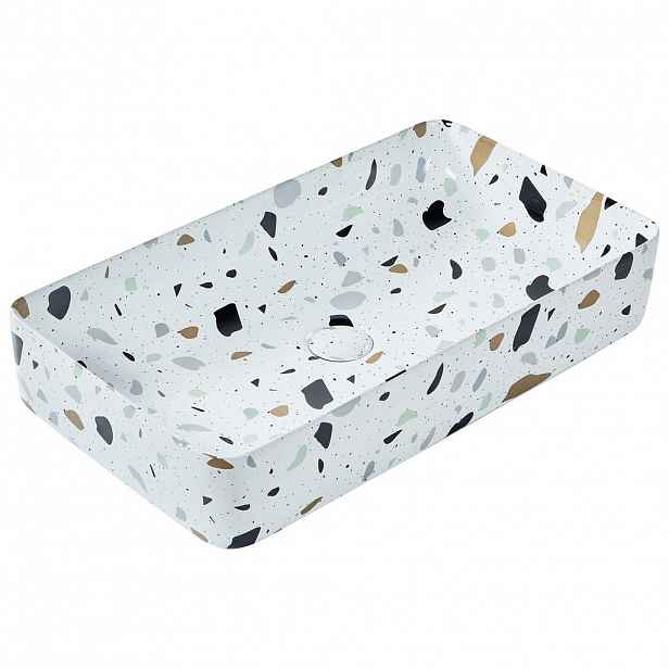 Beliani UMYVADLO NA DESKU Terrazzo Bílé 51/34 cm Keramika Nules