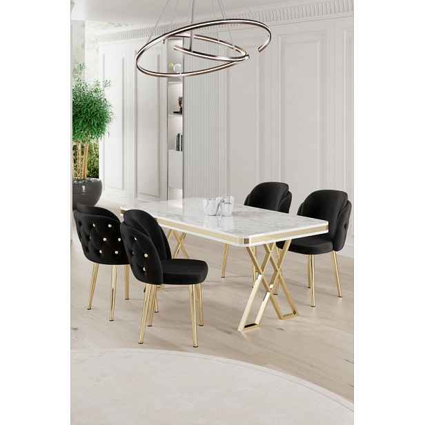 Dining Table & Chairs Set (5 Pieces) Rigel - White, Gold, Black