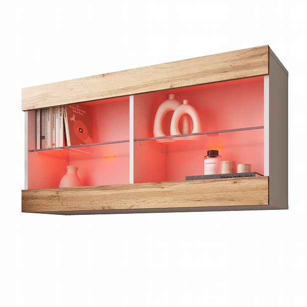 komodee Tivoli Závěsná vitrína Horizontal Bílá-Dub Wotan Rgb Led