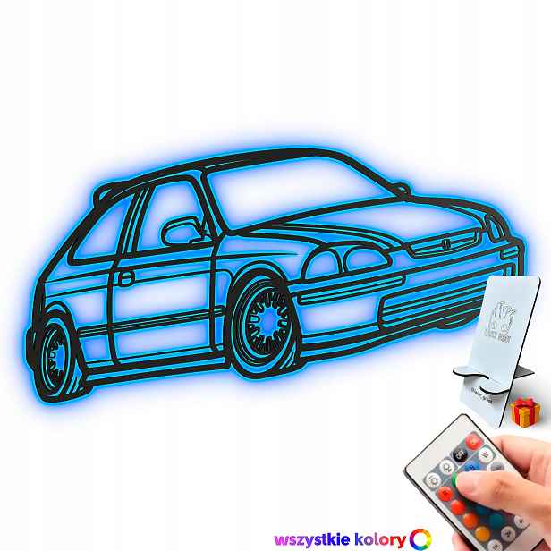 Dřevěný 3D obraz Honda Civic Line Nástěnný Dárek Noční Lampa Led XL