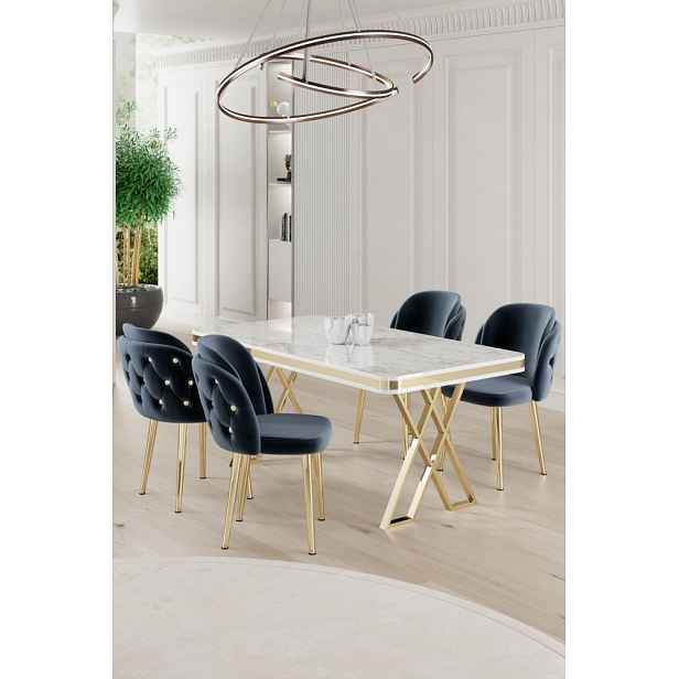 Dining Table & Chairs Set (5 Pieces) Rigel - White, Gold, Anthracite